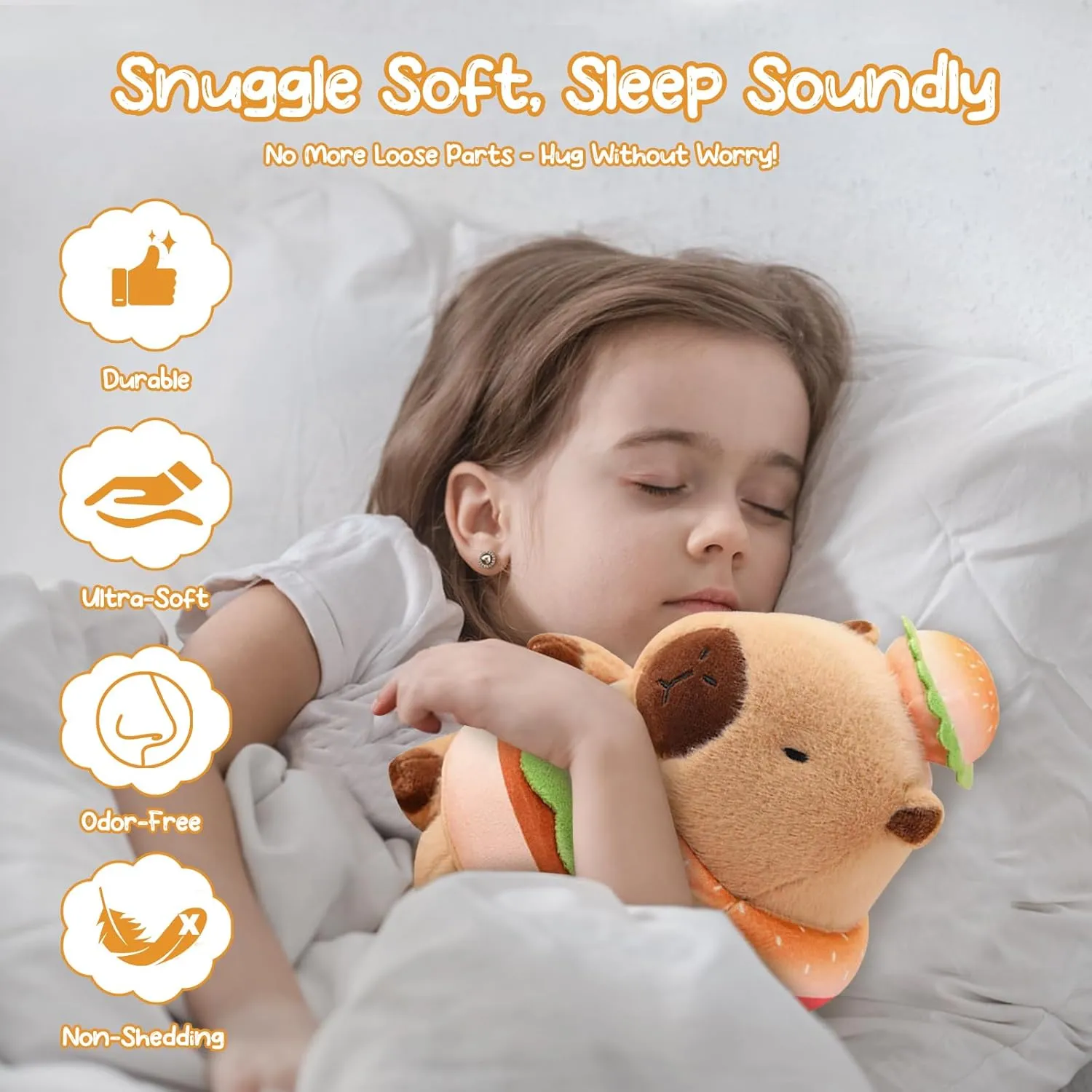 Capybara Plush Toy Kawaii Stuffed Animals with Hamburger Costume Soft Cute Plushies Capybara Doll for Girls Boys Kids Birthday Valentine Gift Room Decor 12 Inch