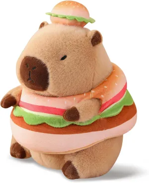 Capybara Plush Toy Kawaii Stuffed Animals with Hamburger Costume Soft Cute Plushies Capybara Doll for Girls Boys Kids Birthday Valentine Gift Room Decor 12 Inch