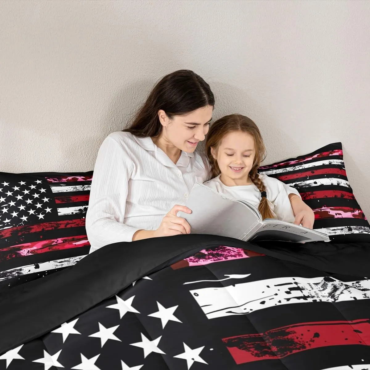 Castle Fairy American Flag Bedding Set Twin Size Camouflage Graffiti Style Comforter for Adults Teens Army Red Camo Down Comforter Geometric Stripes Duvet Insert with 1 Pillowcase