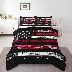 Castle Fairy American Flag Bedding Set Twin Size Camouflage Graffiti Style Comforter for Adults Teens Army Red Camo Down Comforter Geometric Stripes Duvet Insert with 1 Pillowcase