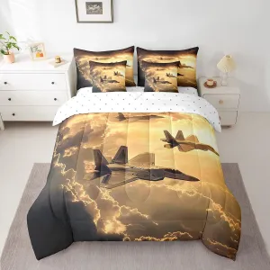 Castle Fairy Army Aircraft Comforter Set for Room Decor,Modern Flying Airplane Bedding Set Queen Size 7 Pcs,3D Fighter Plane Bed in a Bag with Comforter, Sheets, Pillowcases & Cushion Cover