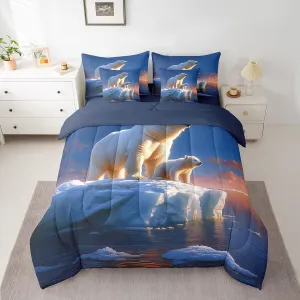 Castle Fairy Wildlife 7 Pcs Comforter Set Full Size Bed in a Bag,Polar Bear Ice Animals Bed Set Room Decor,3D Glacier Landscape Bedding Sets with Comforter,Flat,Fitted Sheet,Pillowcases,Pillow Covers