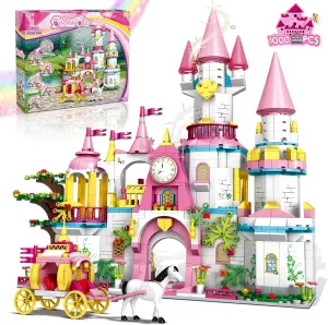 Castle STEM Building Toys for Girls Ages 6 7 8 9 10 11 12 Years Old, 1000PCS Building Sets for Girl Boys, Pink Princess Castle Carriage Playsets Creative Building Kits Birthday Toy Gifts for Kids