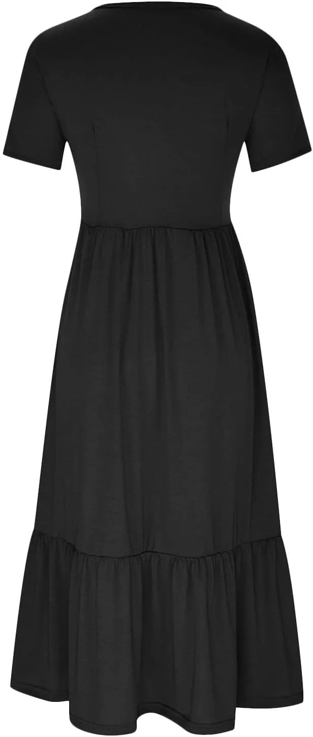 Ceboyel Women's Short Sleeve Ruffle Midi Dress Tiered Trendy Casual Dresses Swing Plain T Shirt Dress Spring Outfits 2023