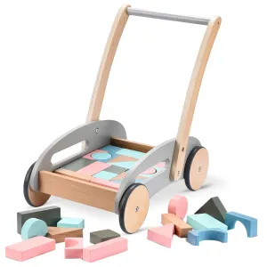 Childlike Behavior Premium Wooden Baby Push Walker with Wheels - Walker for Baby Boy & Girls - Push Toy with Building Blocks for Babies, Toddler Kids - Car Cart Learning Step Walking Activity Indoor