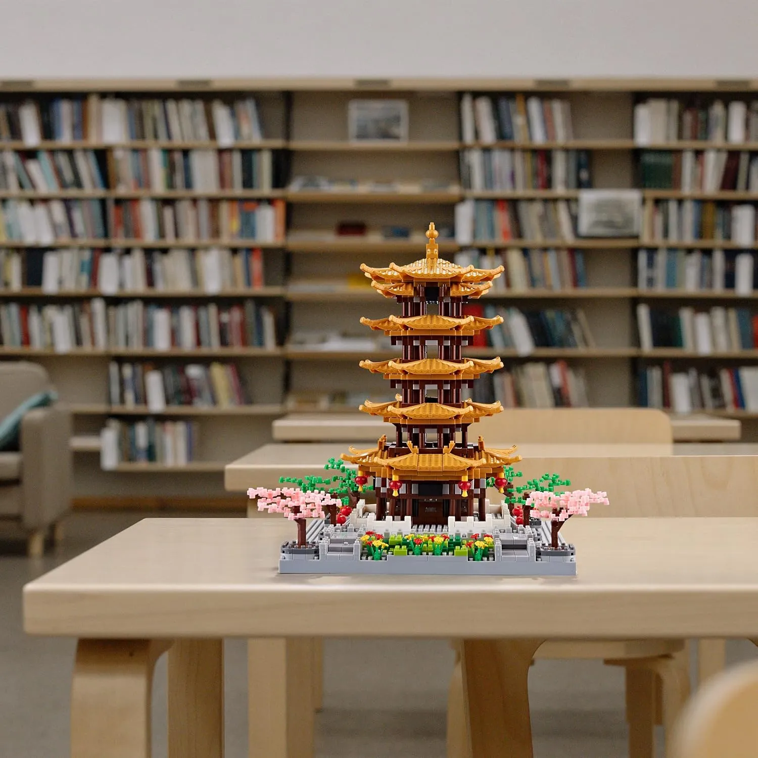 Chinese Ancient Famous Architecture Micro Building Blocks Set for Adults Yellow Crane Tower with Sakura Tree Cherry Plants, Toys for Kids Age of 14  2200 pcs