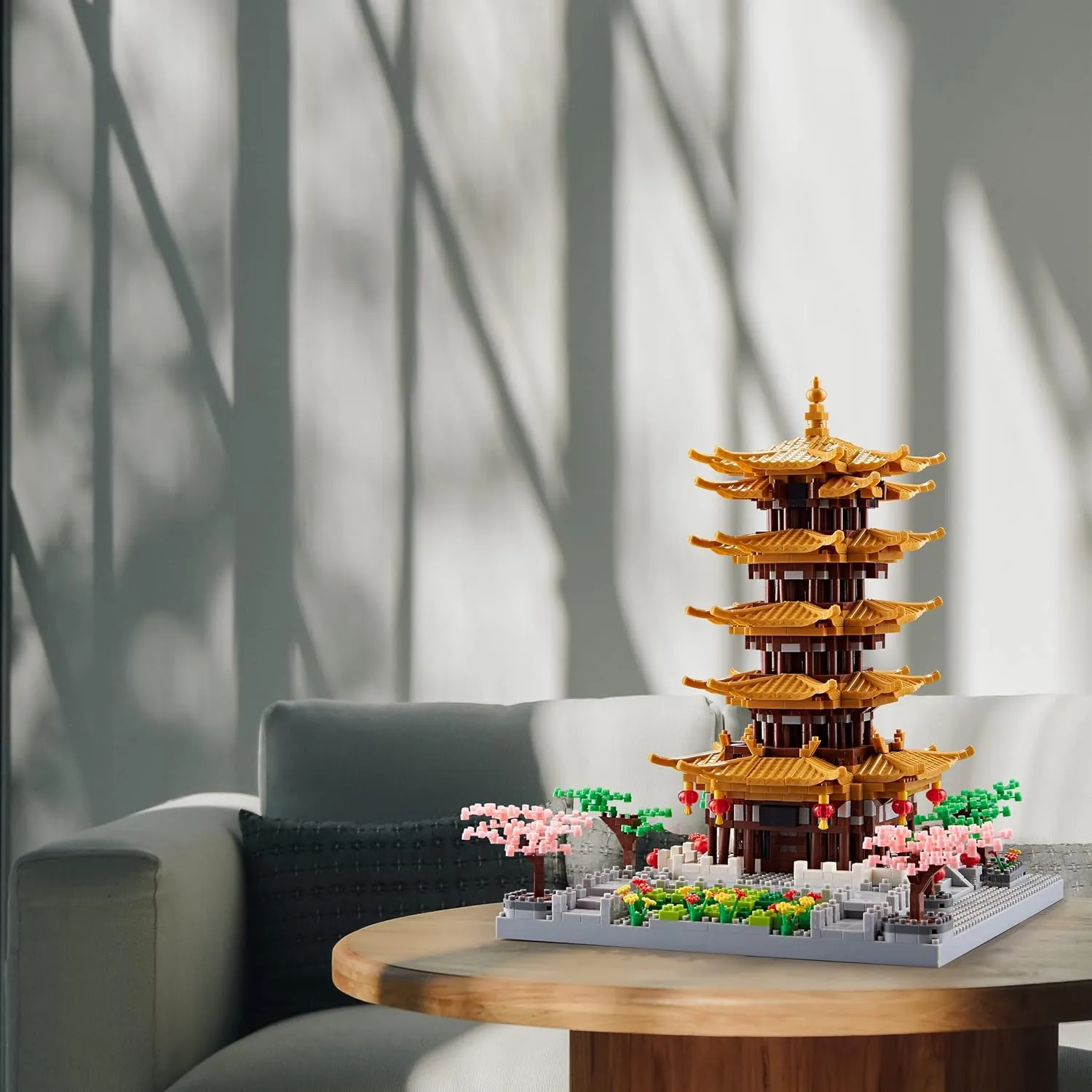 Chinese Ancient Famous Architecture Micro Building Blocks Set for Adults Yellow Crane Tower with Sakura Tree Cherry Plants, Toys for Kids Age of 14  2200 pcs