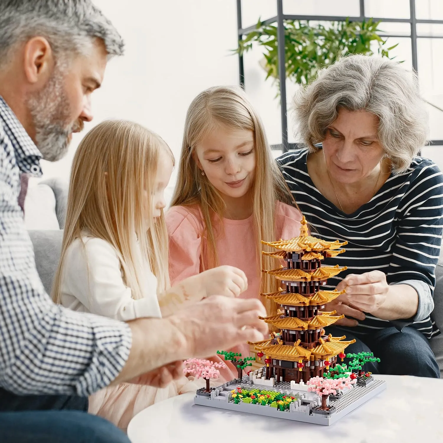 Chinese Ancient Famous Architecture Micro Building Blocks Set for Adults Yellow Crane Tower with Sakura Tree Cherry Plants, Toys for Kids Age of 14  2200 pcs