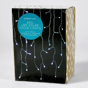 Christmas 400 LED Cool White Solar Icicle Lights /Rechargeable