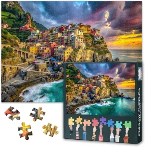 Cinque Terre - Stunning 1000 Piece Puzzle for Adults - Cinque Terre Coastal Natural Sunset Over The Sea Challenging Puzzle for Game Nights - Finished Size is 27.5" x 19.6"/ 70 x 50cm