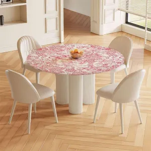 Circular Fitting Tablecloth Elasticity Romantic Rose Flower Bouquet Blooms Pastel Waterproof Elastic Edge Round Cover Anti Fading Tablecloth Floral Fits up 42"-46" Diameter Tables Light Pink