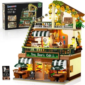 City Coffee House Building Set with Light, 1173 PCS Cafe Shop Building Block Toy with Ordering Counter Baking Room, Architecture Construction Model for Adults Teens Kids Boys Girls Ages 6-12 