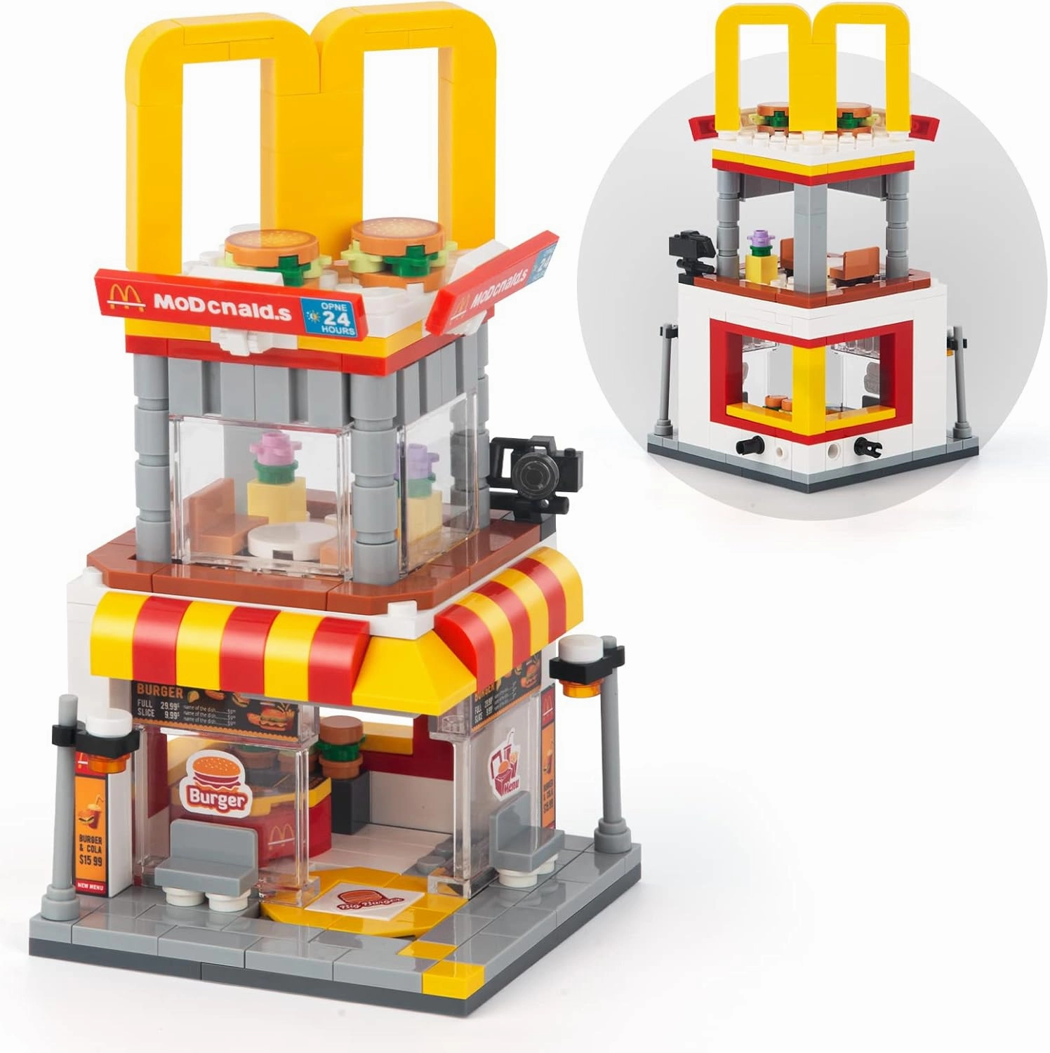 City Street View Burger Shop Building Set, MOC Creative Model Set Creative Model DIY Toys, Unique Home Decor, Ideas Birthday Holidays Toy Gift Kids Age 8  (244PCS)
