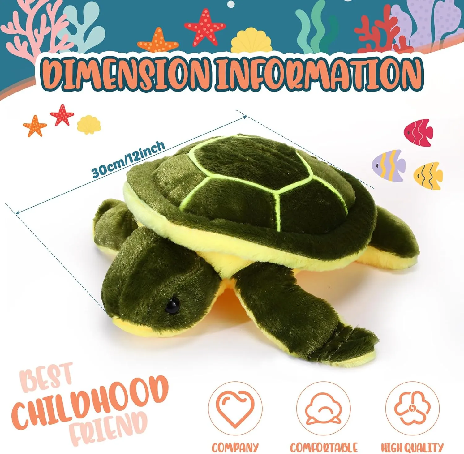 Civaner Turtle Stuffed Animals Sea Turtle Plush, Valentines Day Gifts for Kids, Plush Pillow Toys, Tortoise Toys Doll for Birthday(12 Inches)