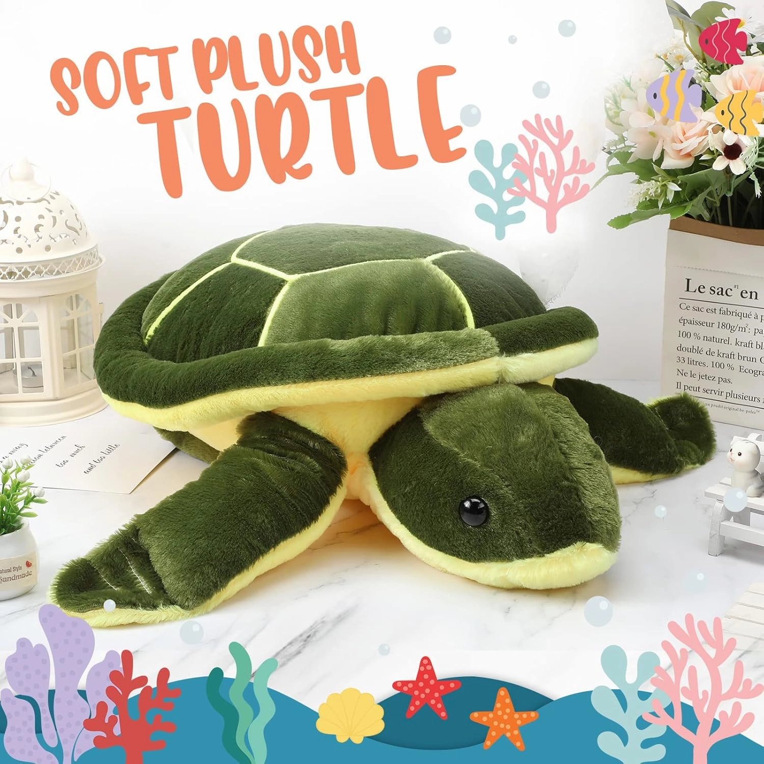 Civaner Turtle Stuffed Animals Sea Turtle Plush, Valentines Day Gifts for Kids, Plush Pillow Toys, Tortoise Toys Doll for Birthday(20 Inches)