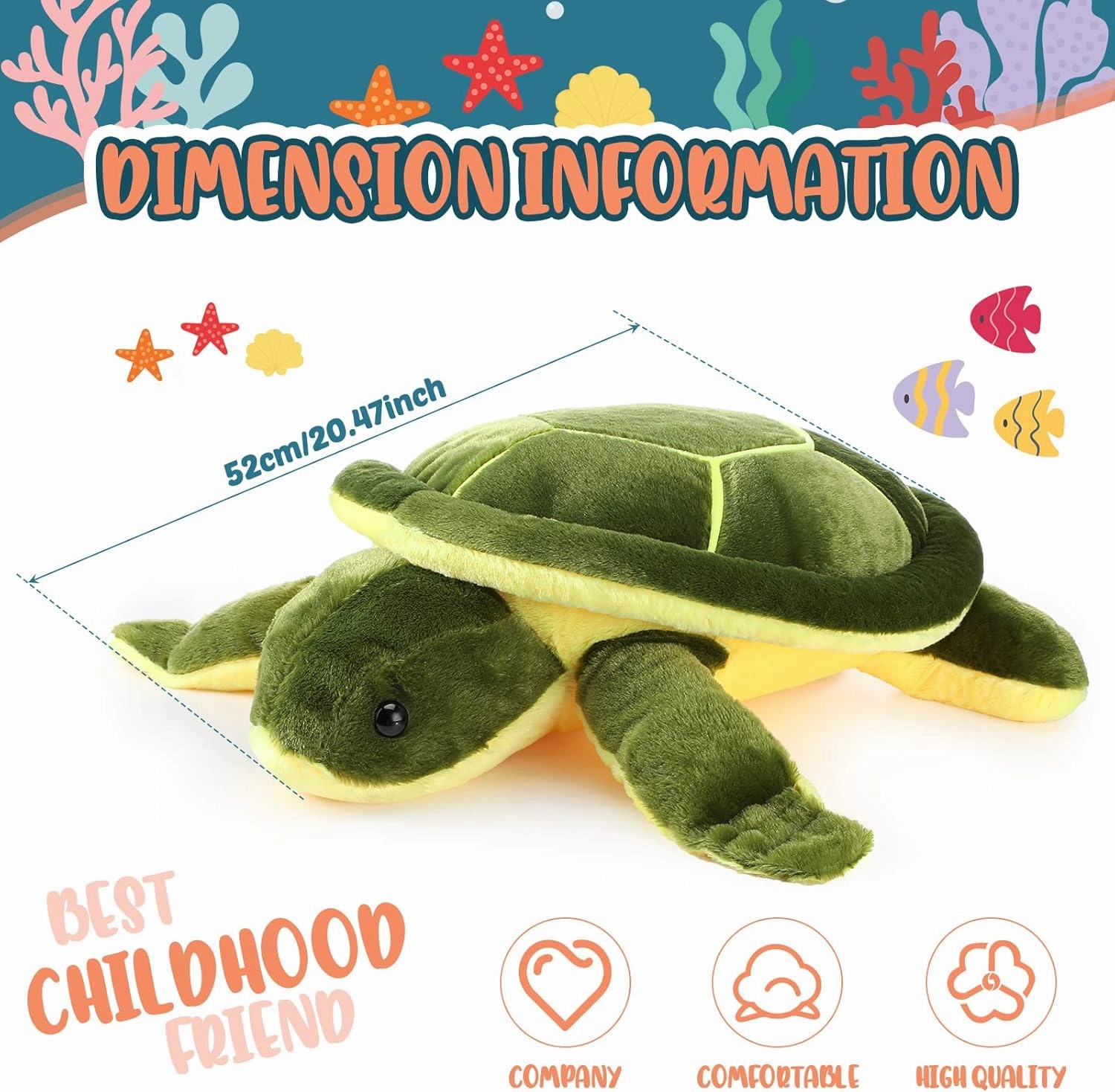Civaner Turtle Stuffed Animals Sea Turtle Plush, Valentines Day Gifts for Kids, Plush Pillow Toys, Tortoise Toys Doll for Birthday(20 Inches)