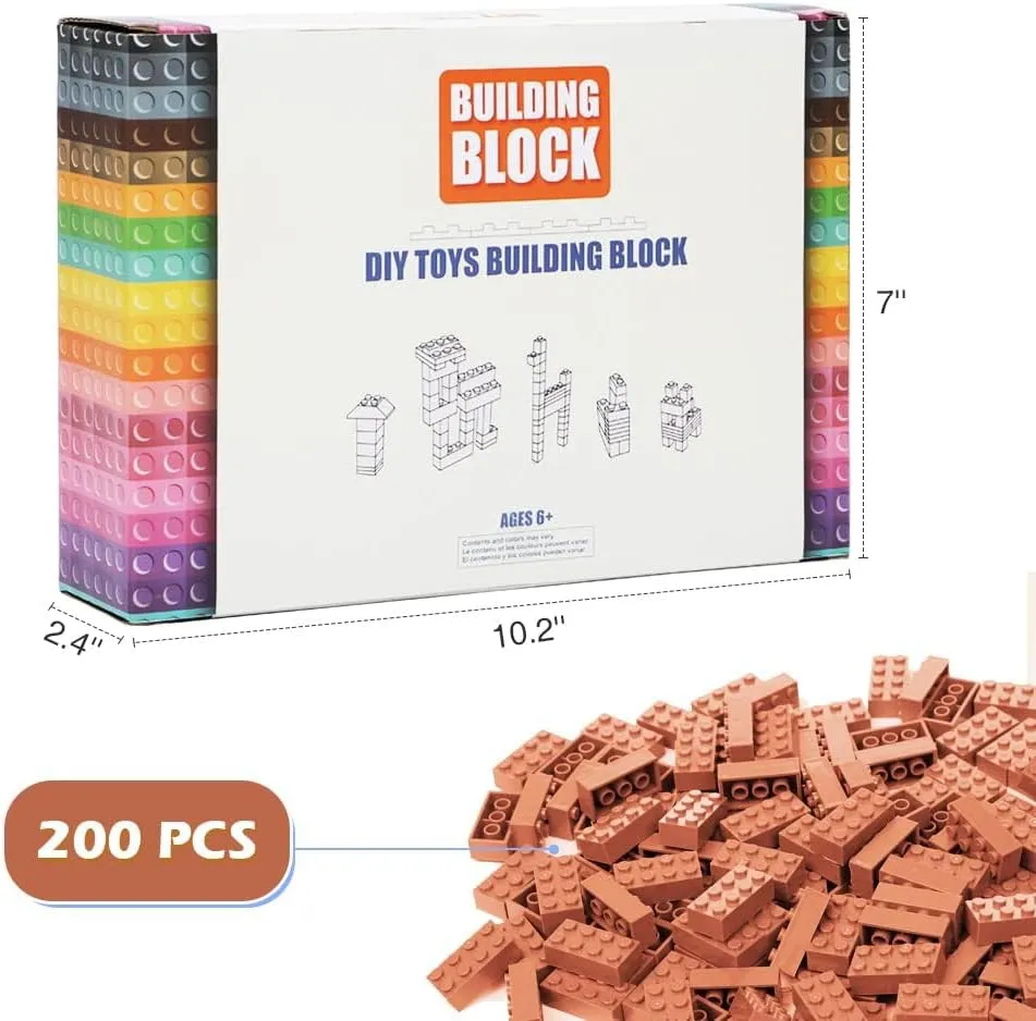 Classic Building Bricks, 200 Piece 2x4 Building Blocks STEM Creative Building Toys, 100% Compatible with All Major Brands, Building Bricks Play Set for Kids Age 3  (Flannel Brown)