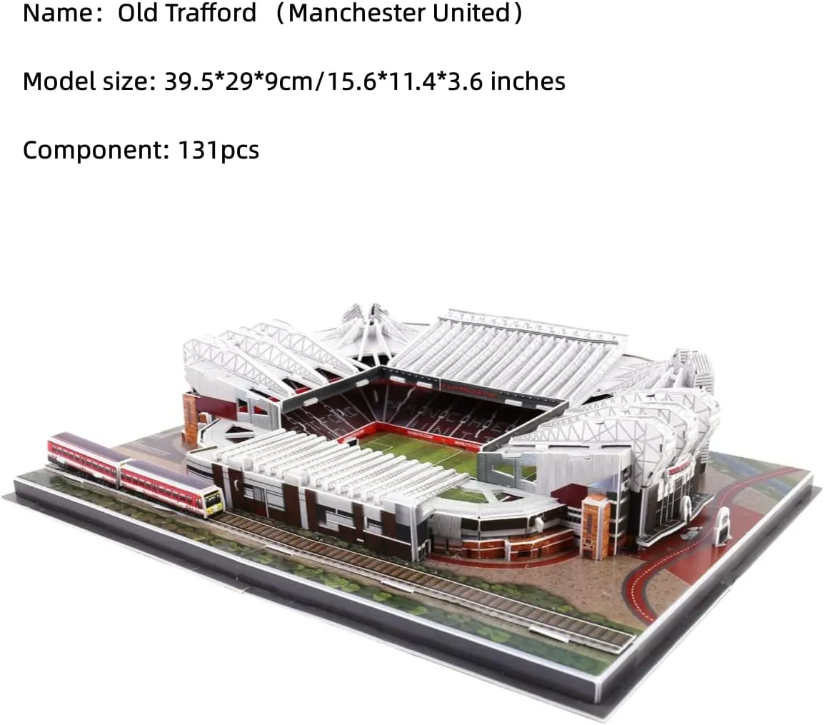 Classic Football Stadium Puzzle,3D Puzzle Soccer Club Venues,3D Paper Model Building Puzzle Kit, Soccer Stadium Souvenir Gift,Handmade Puzzle Ornaments，Cardboard Model (Old Trafford)