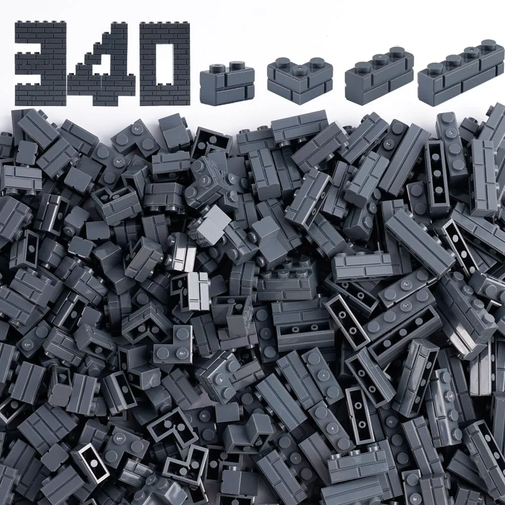 Classic Masonry Profile Bricks Pieces: 340 PCS Wall Accessories Building Block Parts Sets(Dark Gray)