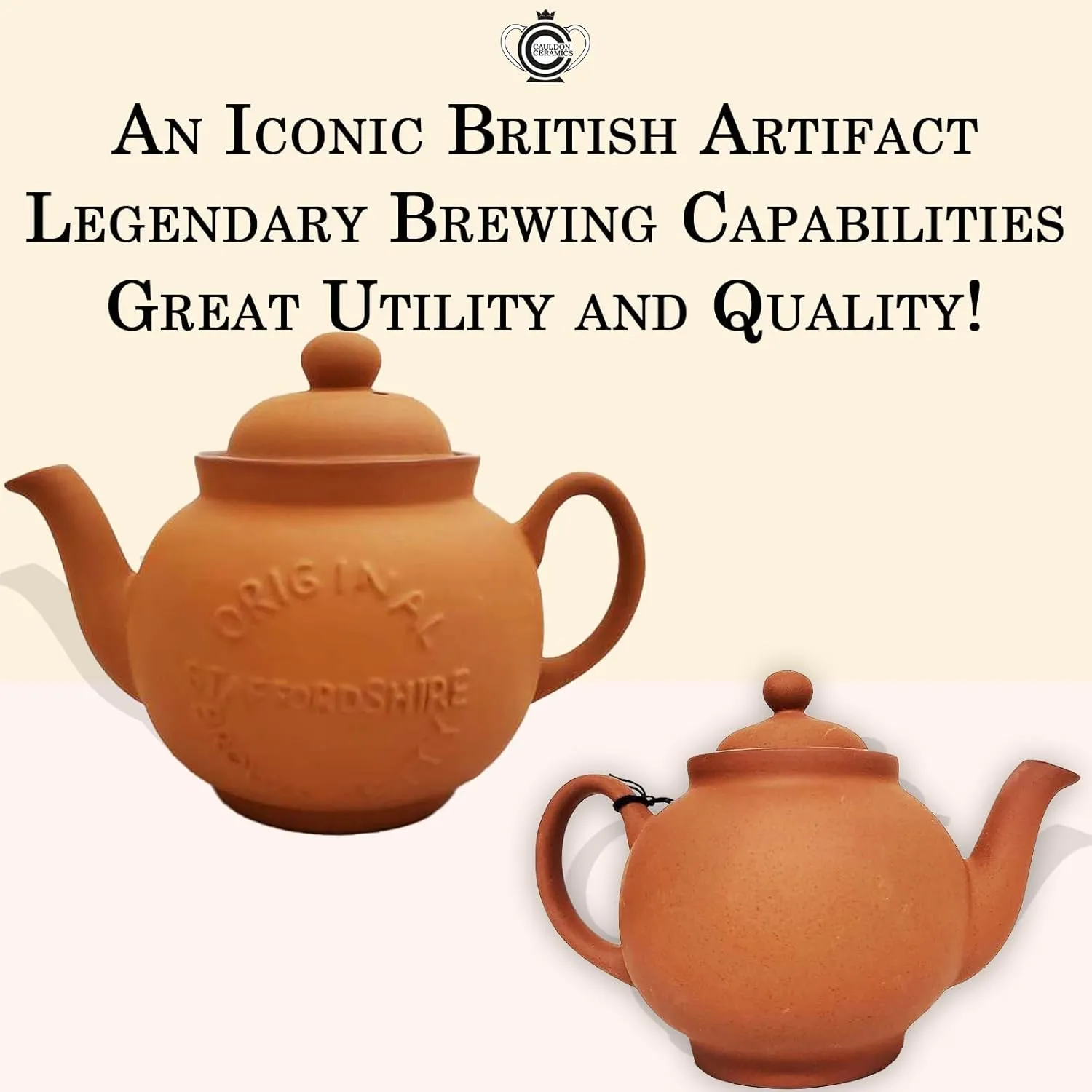 Classic Terracotta Teapot with Logo | Hand Made 4 Cup Teapot | Made with Staffordshire Red Clay | Traditional Teapot for Teabags | Authentic, Made in England Teapot | 36 Ounces