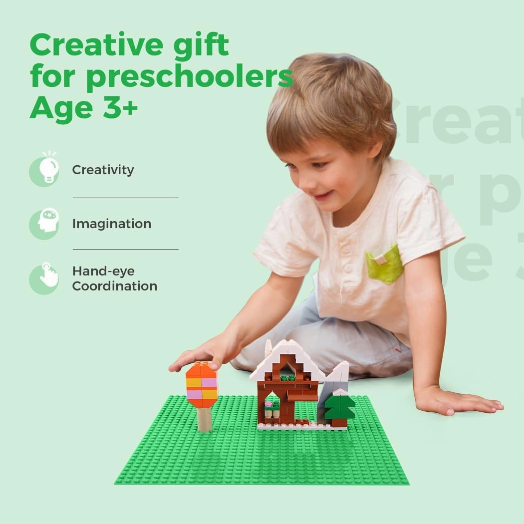 Classic Baseplates Building Plates-8 Pack 10" x 10" Building Boards,100% Compatible with All Major Brands and Activity Table, Creative Platforms Mats for Toy Bricks,Green