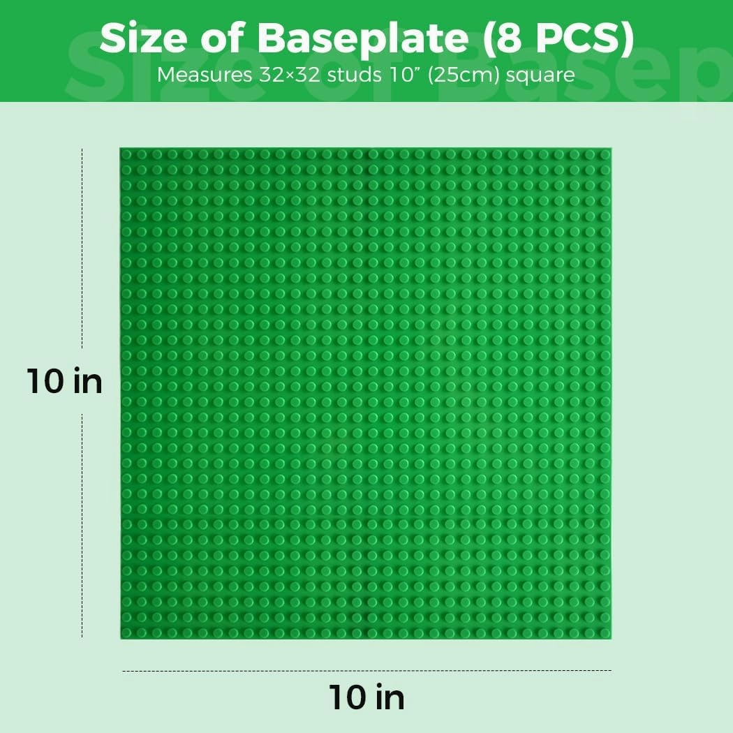 Classic Baseplates Building Plates-8 Pack 10" x 10" Building Boards,100% Compatible with All Major Brands and Activity Table, Creative Platforms Mats for Toy Bricks,Green