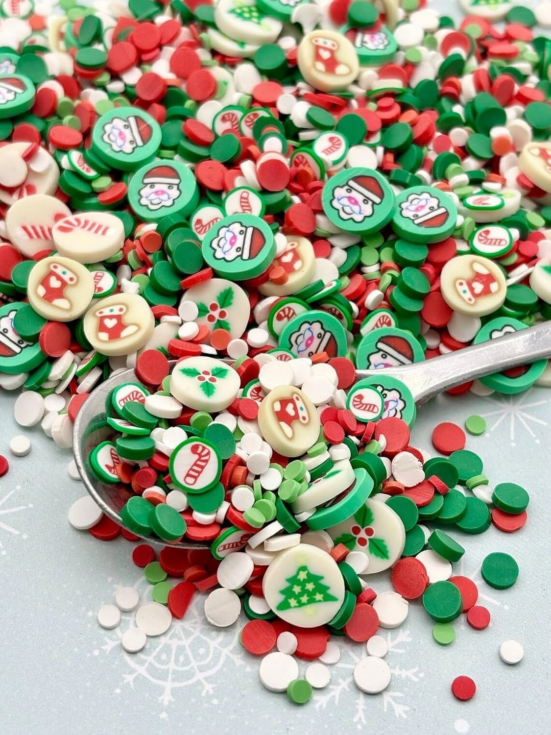 Classic Christmas Cookie Polymer Clay Sprinkles, Fake Bake Xmas Confetti for Nail Art Slime Decoden Funfetti Jimmies - Not Edible (Green and Red, 30 gram Bag)