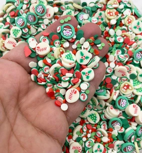 Classic Christmas Cookie Polymer Clay Sprinkles, Fake Bake Xmas Confetti for Nail Art Slime Decoden Funfetti Jimmies - Not Edible (Green and Red, 30 gram Bag)