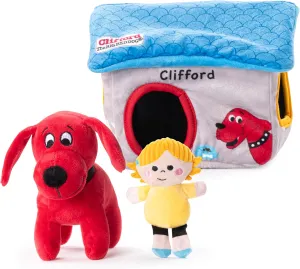 Clifford® Cozy House Puzzle Toys for Dogs | Hide and Seek Mentally Stimulating Toys for Dogs | 7.9" Plush Dog Toy, Extra Characters, Squeakers, Crazy Crinkle Fun
