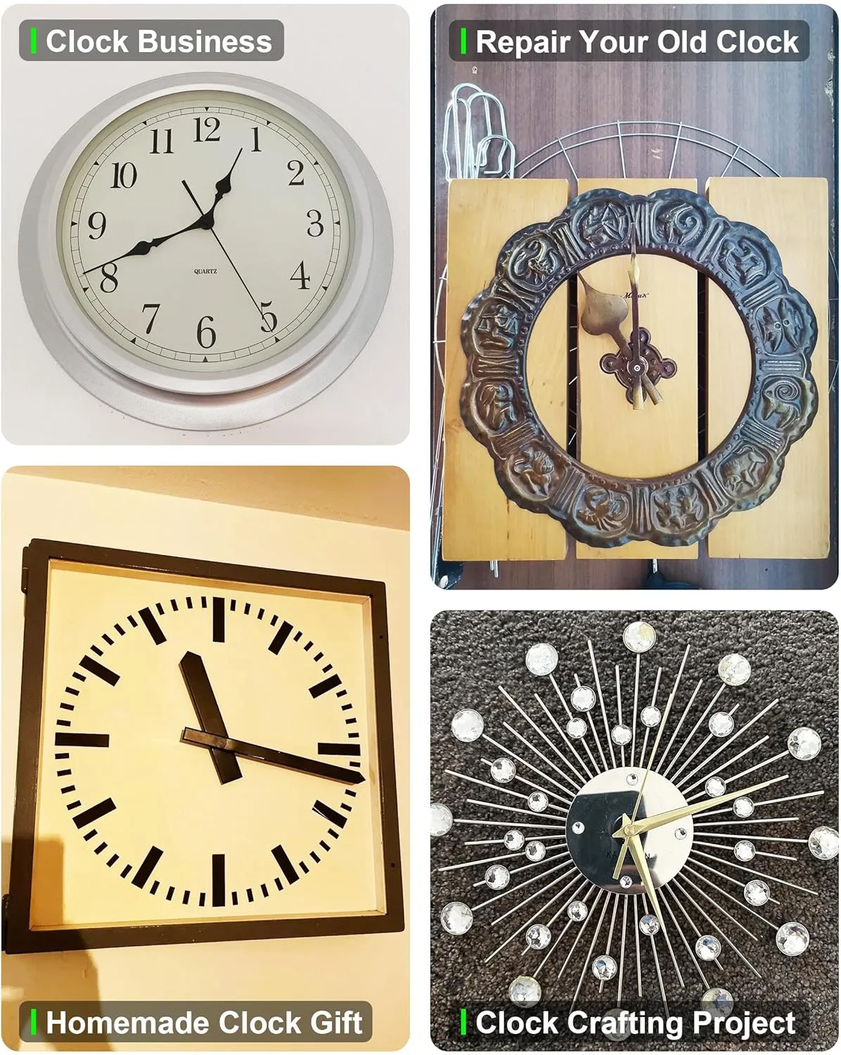 Clock Hands and Motor Kit White Rustic Handles 8 Set 23mm/0.91in Thread Length Extra Long Shaft Mechanisms 3 Sets Movement Battery Operated Timezone Clocks Motors Mechanism Replacement Hardware