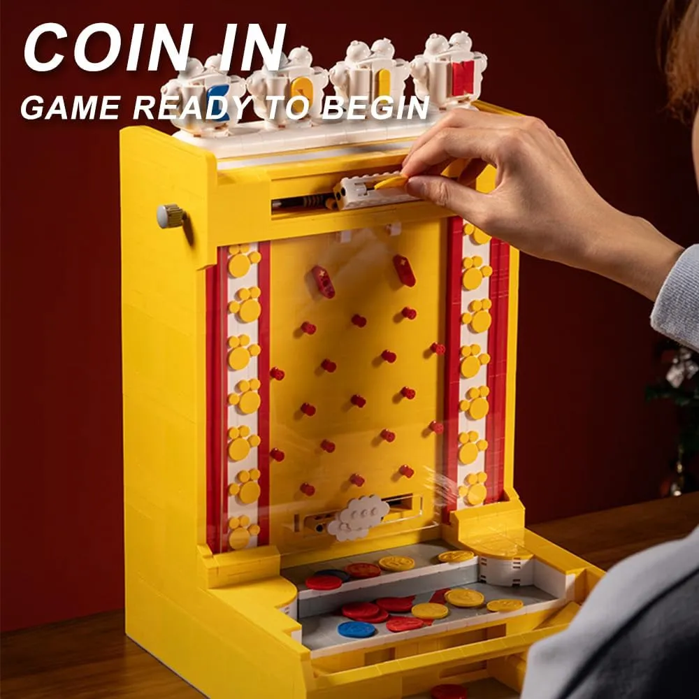 Coin Pusher Machine Building Kits- Tabletop Game with Lights and Sounds，Includes 54 Play Coins,Suitable for Collection and Gift Giving