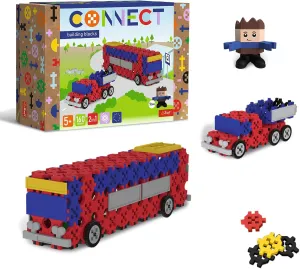 Connect Trefl Construction Bricks 2-in-1 Bus/Car with Trailer - 160 Pieces: 155 Bricks   5 Bricks Figure, for Adults and Children from 5 Years