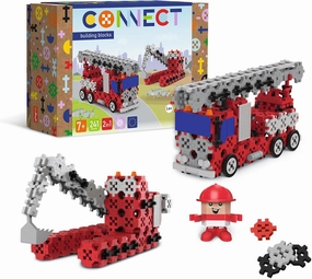 Connect Trefl 2-in-1 Construction Bricks, Fire Brigade / Construction Excavator - 241 Pieces: 236 Bricks   5 Bricks Figure, for Adults and Children from 7 Years