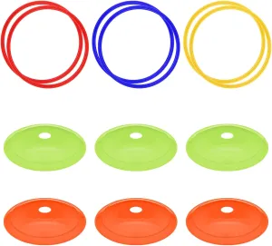 Cosmos Set of 12 Speed Agility Rings Marker Cones Multicolor Soccer Training Rings Marking Disc Cones Speed Agility Training Set for Football Sport Training Outdoor Activities - 6 Rings   6 Cones
