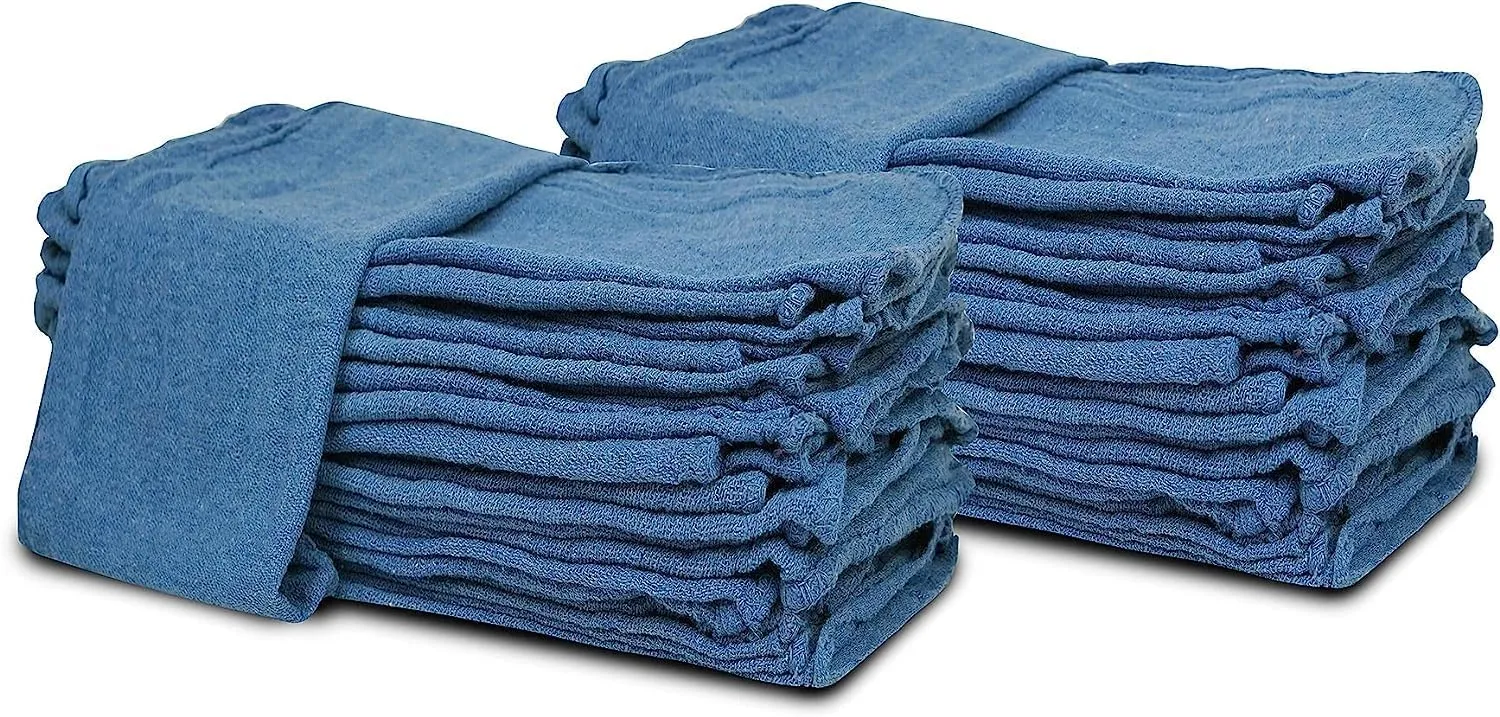 Cotton Shop Towels Blue – (Pack of 150) Size 14x14 Inches Cleaning Rags – Absorbent Shop Rags and Multipurpose Cleaning Towels for Automobiles, Industries, Garage and Homes