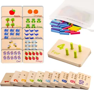 Counting Peg Board for Toddlers,Wooden Montessori Numbers Toys Including 55 Pegs, Preschool Learning Toys, Math Manipulatives, and Kindergarten Learning Activities.