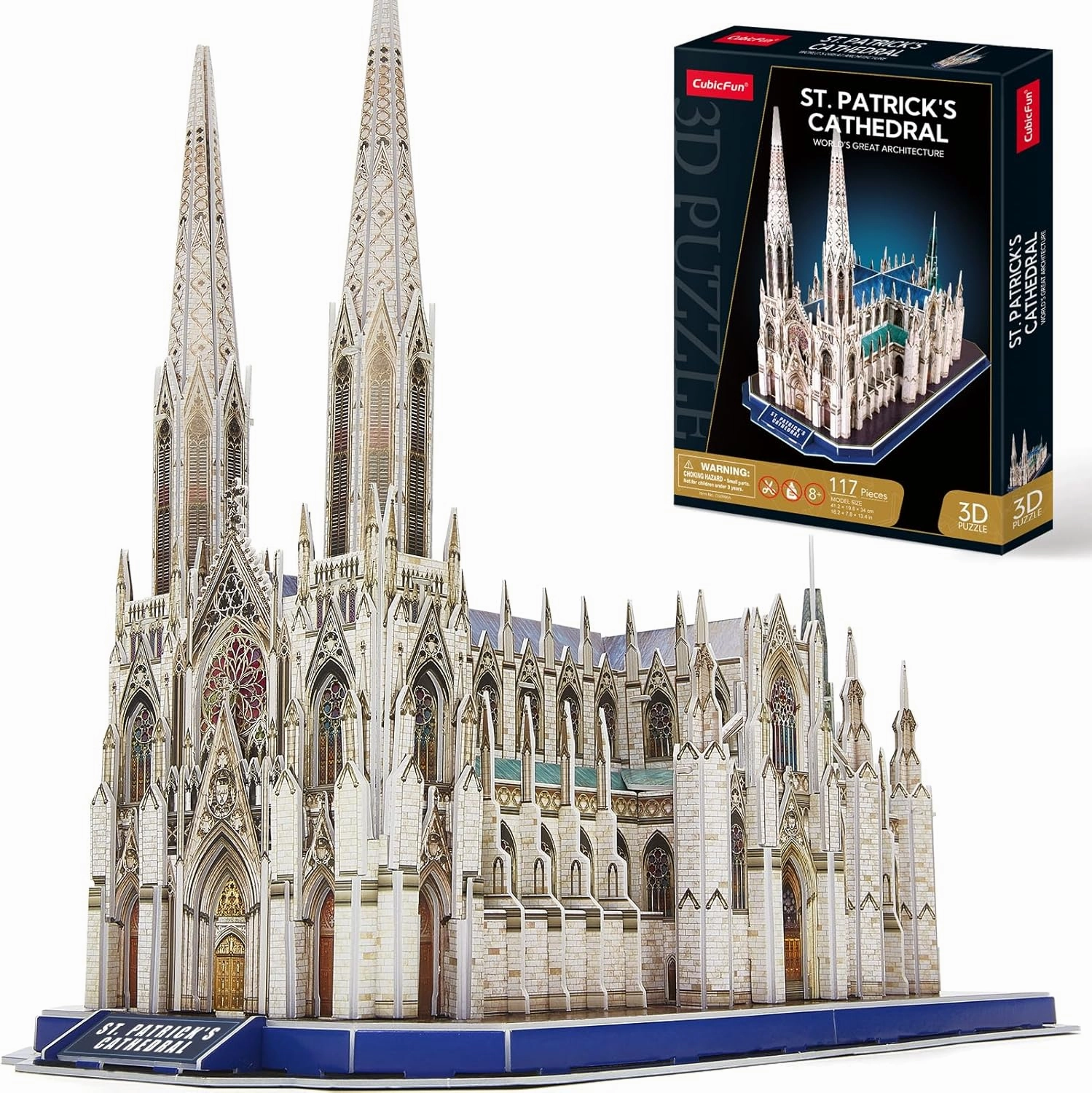 CubicFun 3D Puzzles for Adults St. Patrick's Cathedral Model Kits, New York Architecture Puzzles for Adults Building Toys for Kids Ages 8 , 117 Pieces with Booklet Easter Gifts Valentine's Day Gift