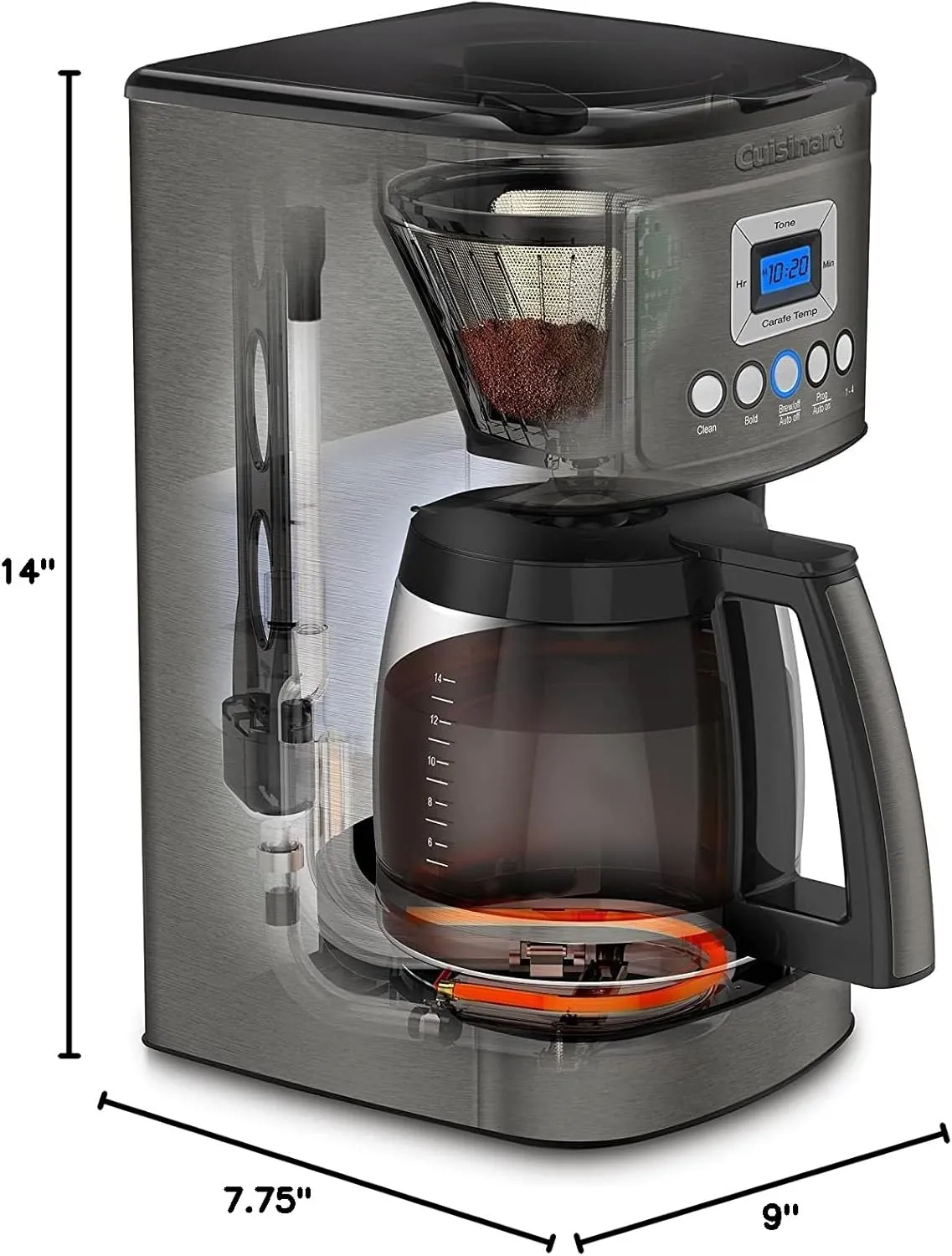 Cuisinart Coffee Maker, Perfecttemp 14-Cup Glass Carafe, Programmable Fully Automatic for Brew Strength Control & 1-4 Cup Setting, Black, Stainless Steel, DCC-3200BKSP1