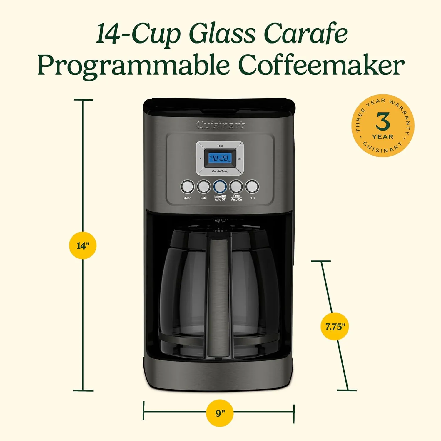 Cuisinart Coffee Maker, Perfecttemp 14-Cup Glass Carafe, Programmable Fully Automatic for Brew Strength Control & 1-4 Cup Setting, Black, Stainless Steel, DCC-3200BKSP1