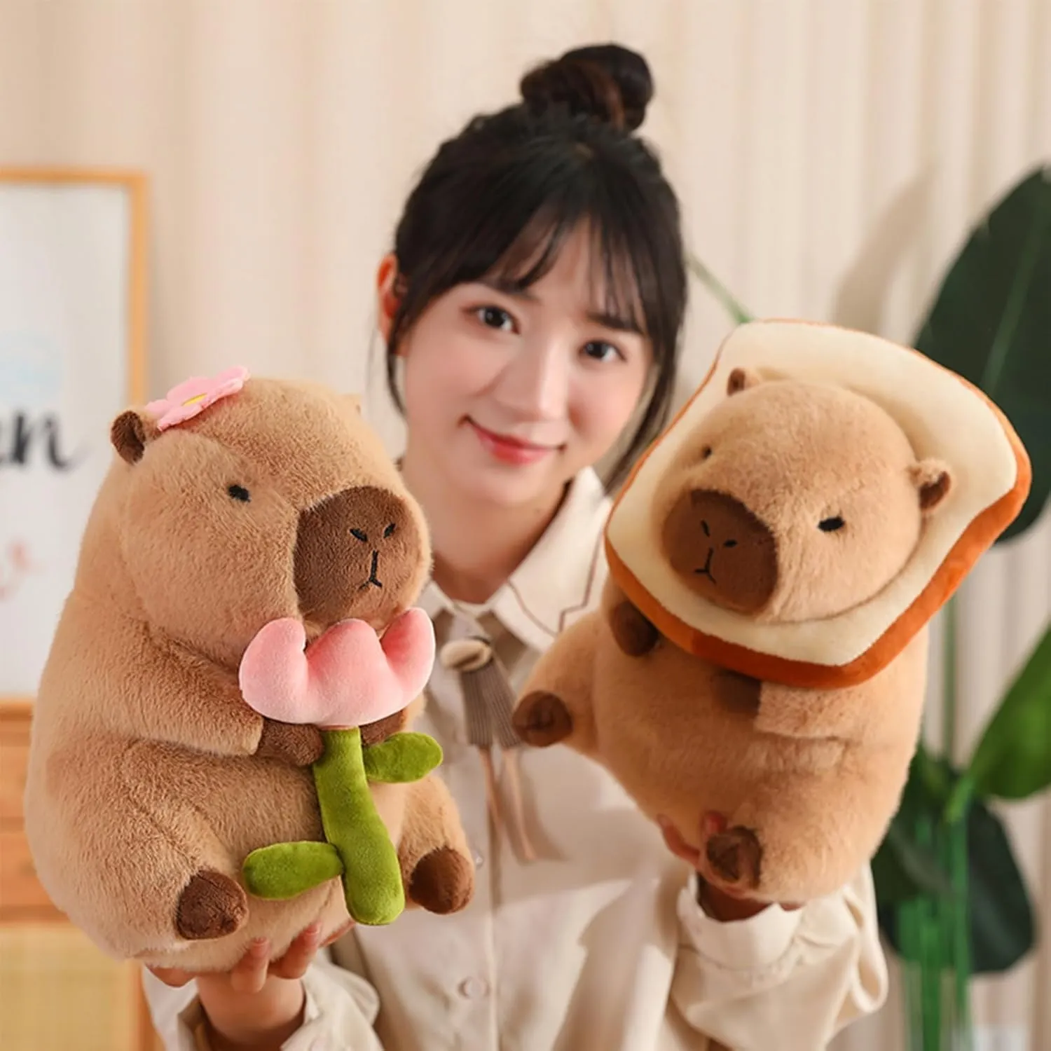 Cute Capybar Stuffed Animals with Wearable Toast headsetwear Capybar, Gifts for Kids (15.8 in Bread Capybar)