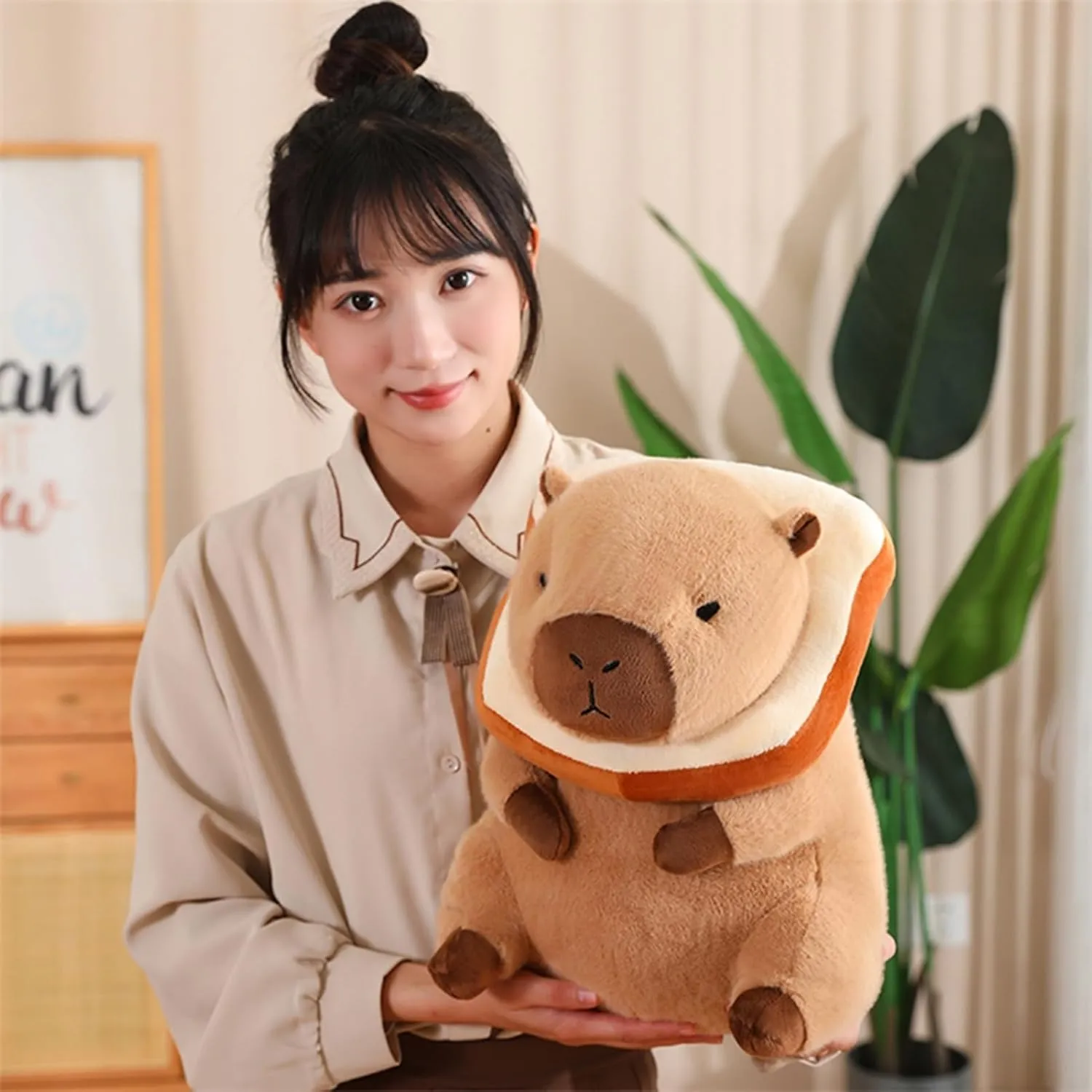 Cute Capybar Stuffed Animals with Wearable Toast headsetwear Capybar, Gifts for Kids (15.8 in Bread Capybar)