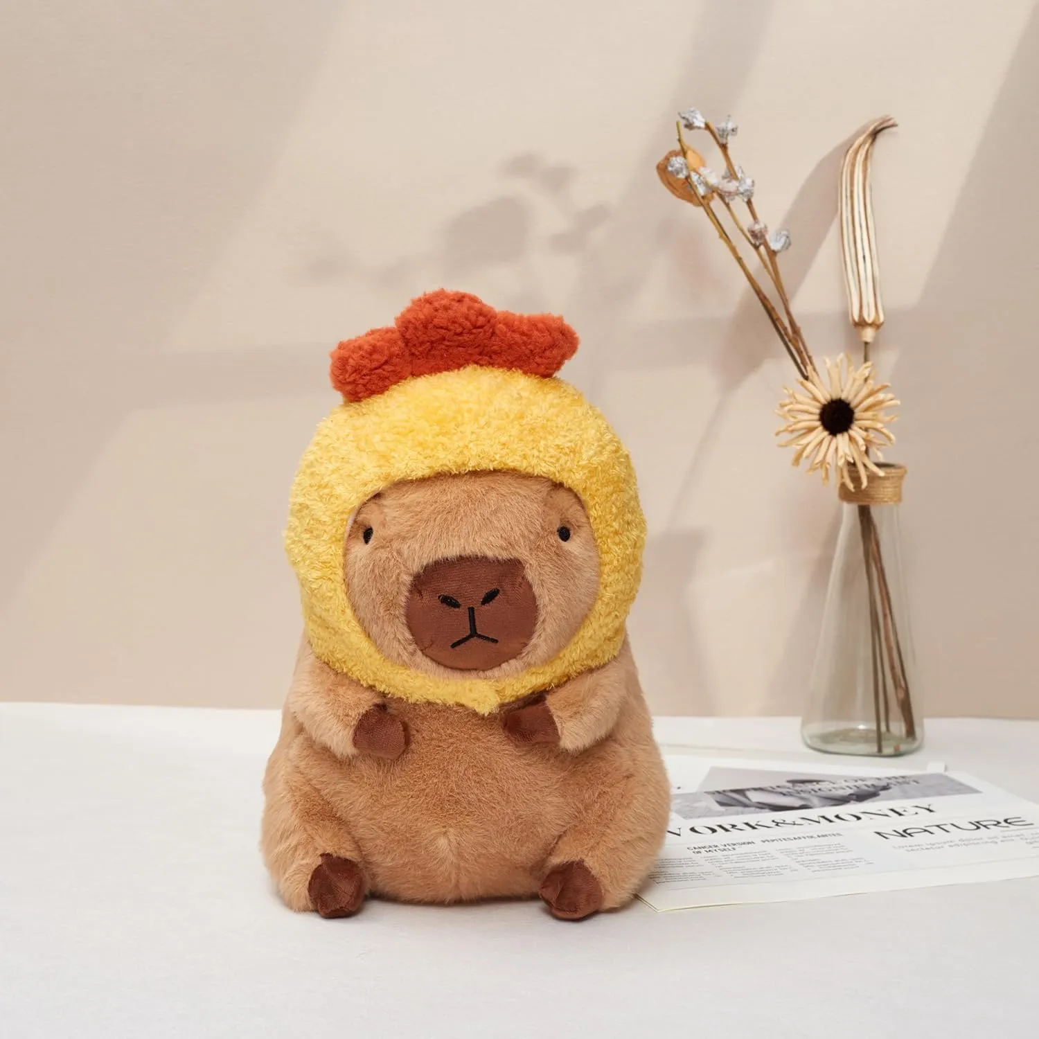 Cute Capybara Plush Pillow with Wearable Pumpkin Hat Plush Toys Children's Gift, Brown (11.8 Inches)