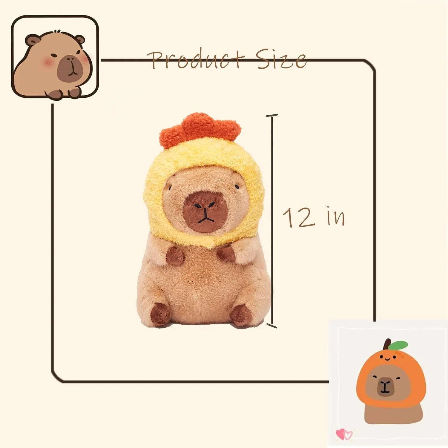 Cute Capybara Plush Pillow with Wearable Pumpkin Hat Plush Toys Children's Gift, Brown (11.8 Inches)