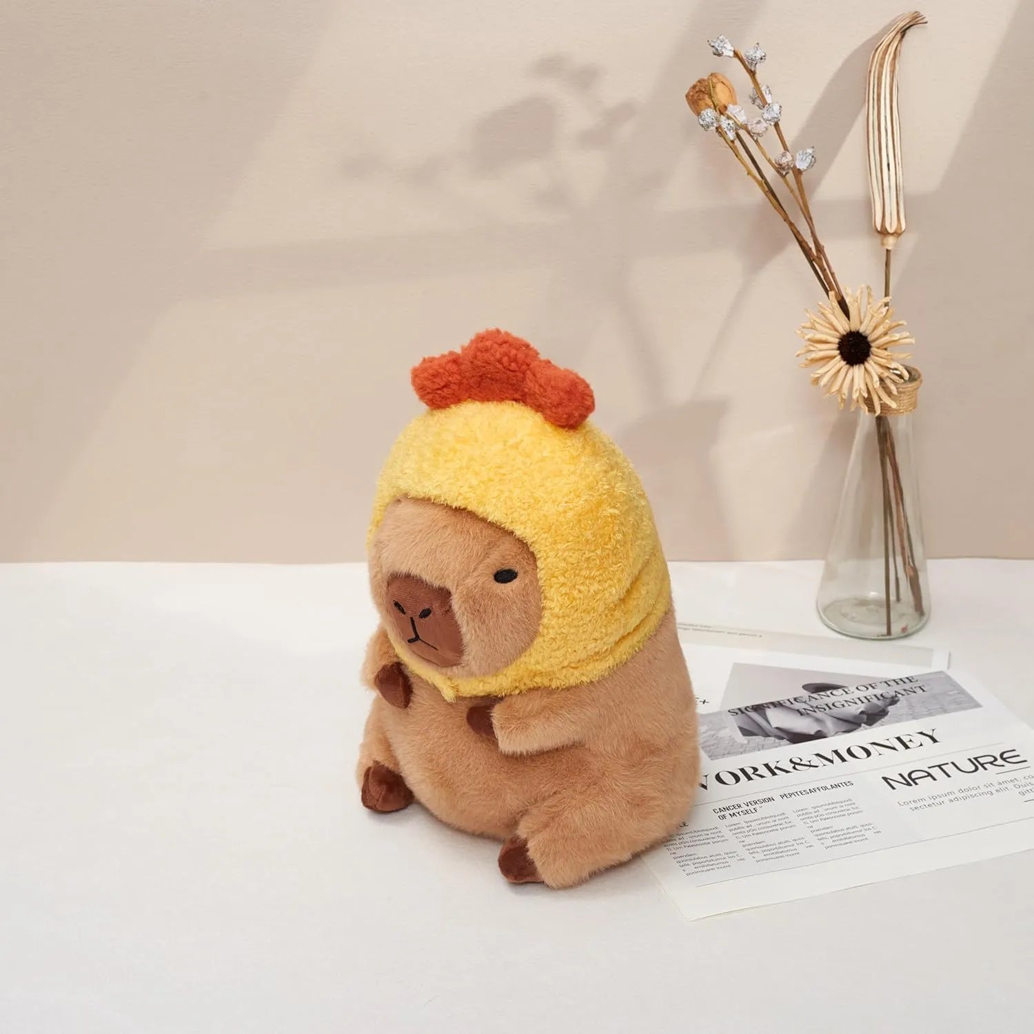 Cute Capybara Plush Pillow with Wearable Pumpkin Hat Plush Toys Children's Gift, Brown (11.8 Inches)