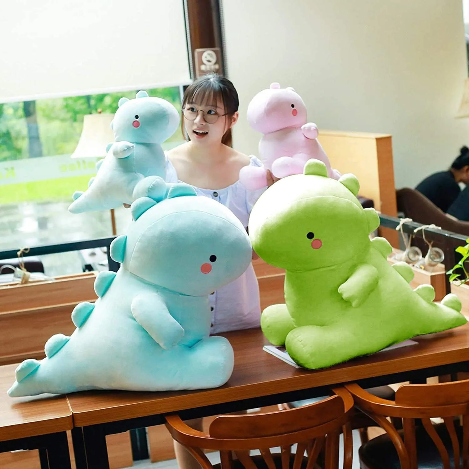 Cute Dinosaur Plush Toys, Fat Dinosaur Stuffed Animals Toys Dolls, Soft Plush Stuffed Animal Dino Plushie, Birthday Gifts for Kids Girls Boys Green 20 inch