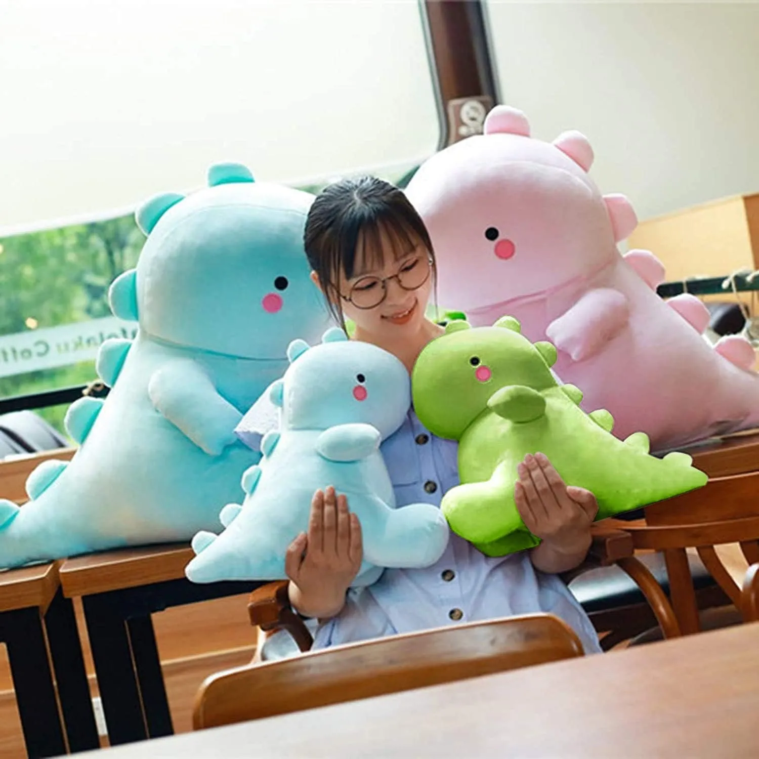 Cute Dinosaur Plush Toys, Fat Dinosaur Stuffed Animals Toys Dolls, Soft Plush Stuffed Animal Dino Plushie, Birthday Gifts for Kids Girls Boys Green 20 inch