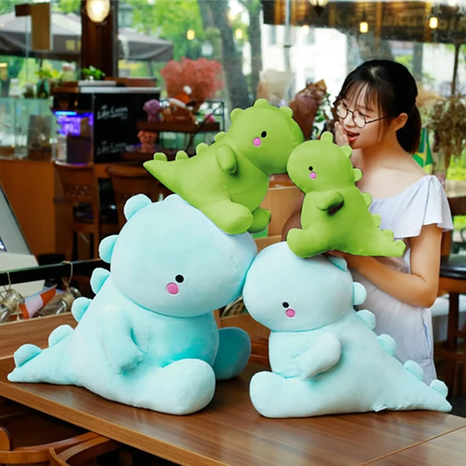 Cute Dinosaur Plush Toys, Fat Dinosaur Stuffed Animals Toys Dolls, Soft Plush Stuffed Animal Dino Plushie, Birthday Gifts for Kids Girls Boys Green 20 inch