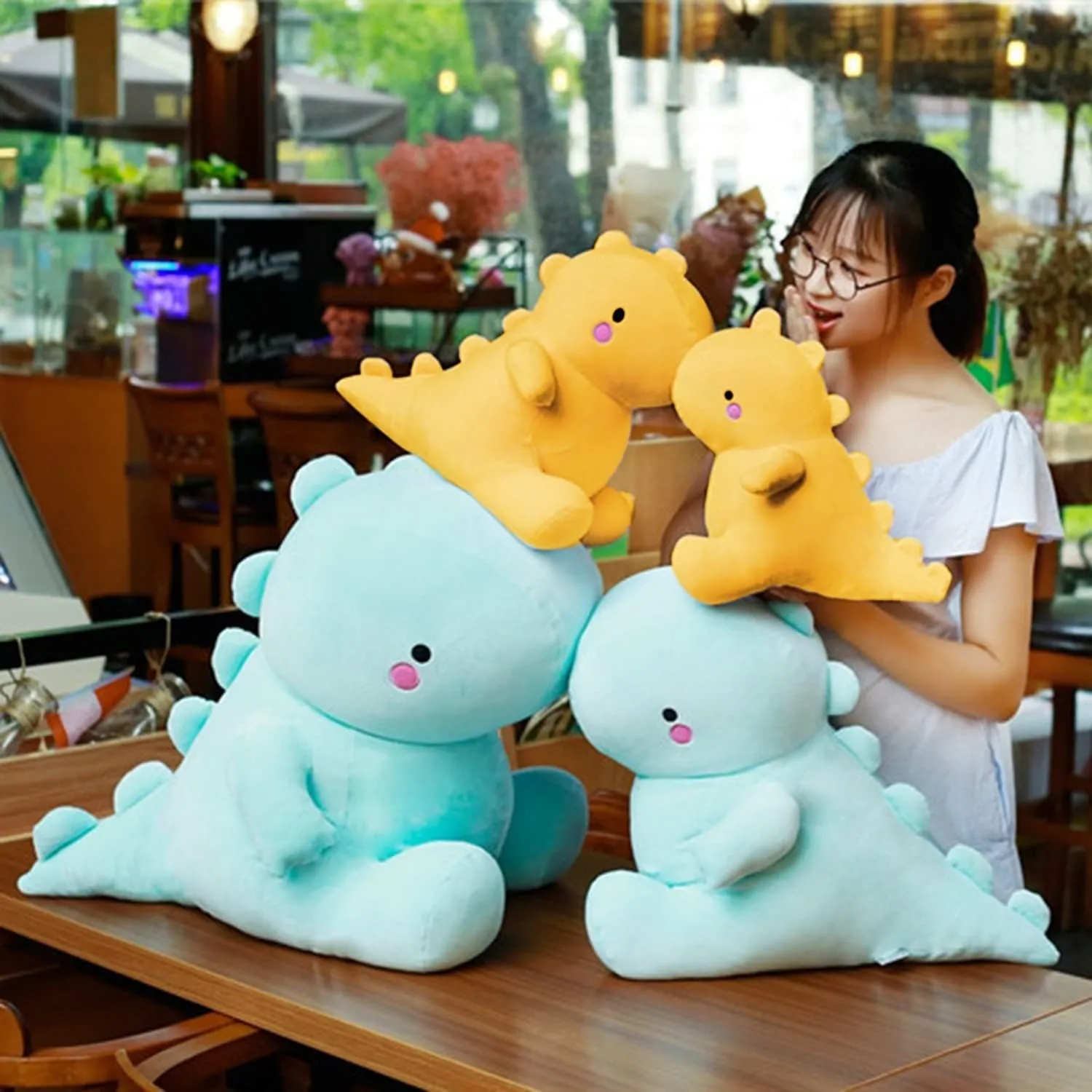 Cute Dinosaur Plush Toys, Fat Dinosaur Stuffed Animals Toys Dolls, Soft Plush Stuffed Animal Dino Plushie, Birthday Gifts for Kids Girls Boys Yellow 20 inch
