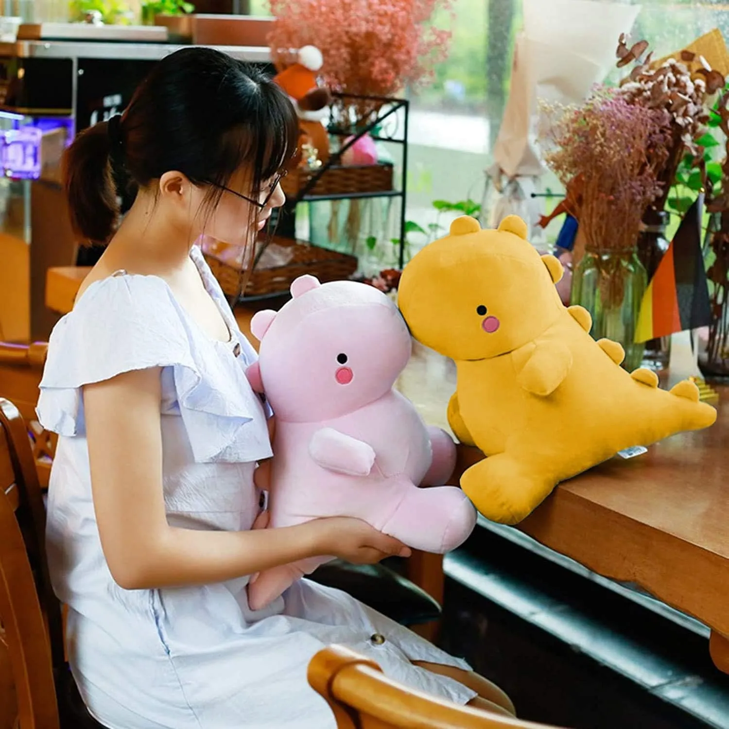 Cute Dinosaur Plush Toys, Fat Dinosaur Stuffed Animals Toys Dolls, Soft Plush Stuffed Animal Dino Plushie, Birthday Gifts for Kids Girls Boys Yellow 20 inch