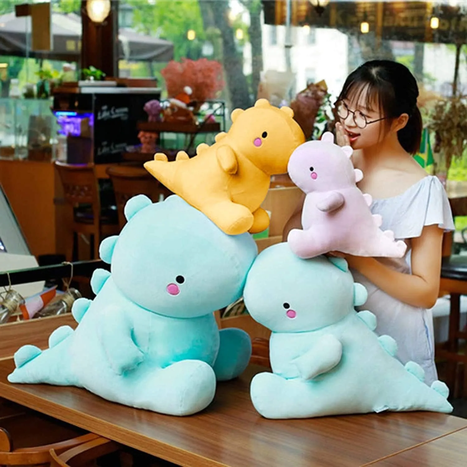Cute Dinosaur Plush Toys, Fat Dinosaur Stuffed Animals Toys Dolls, Soft Plush Stuffed Animal Dino Plushie, Birthday Gifts for Kids Girls Boys Yellow 20 inch